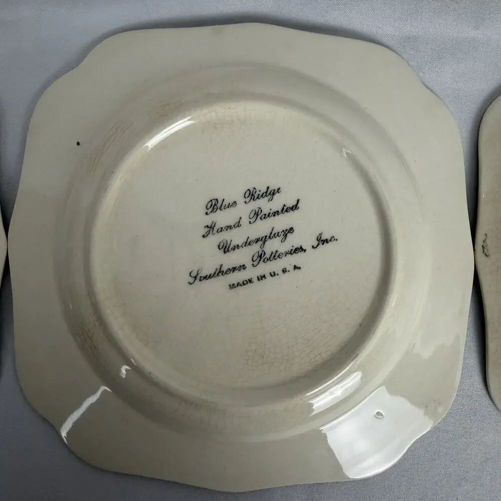 VTG Southern Potteries Set of 6 Blue Ridge 'Country Fair Green' Square Plates 6